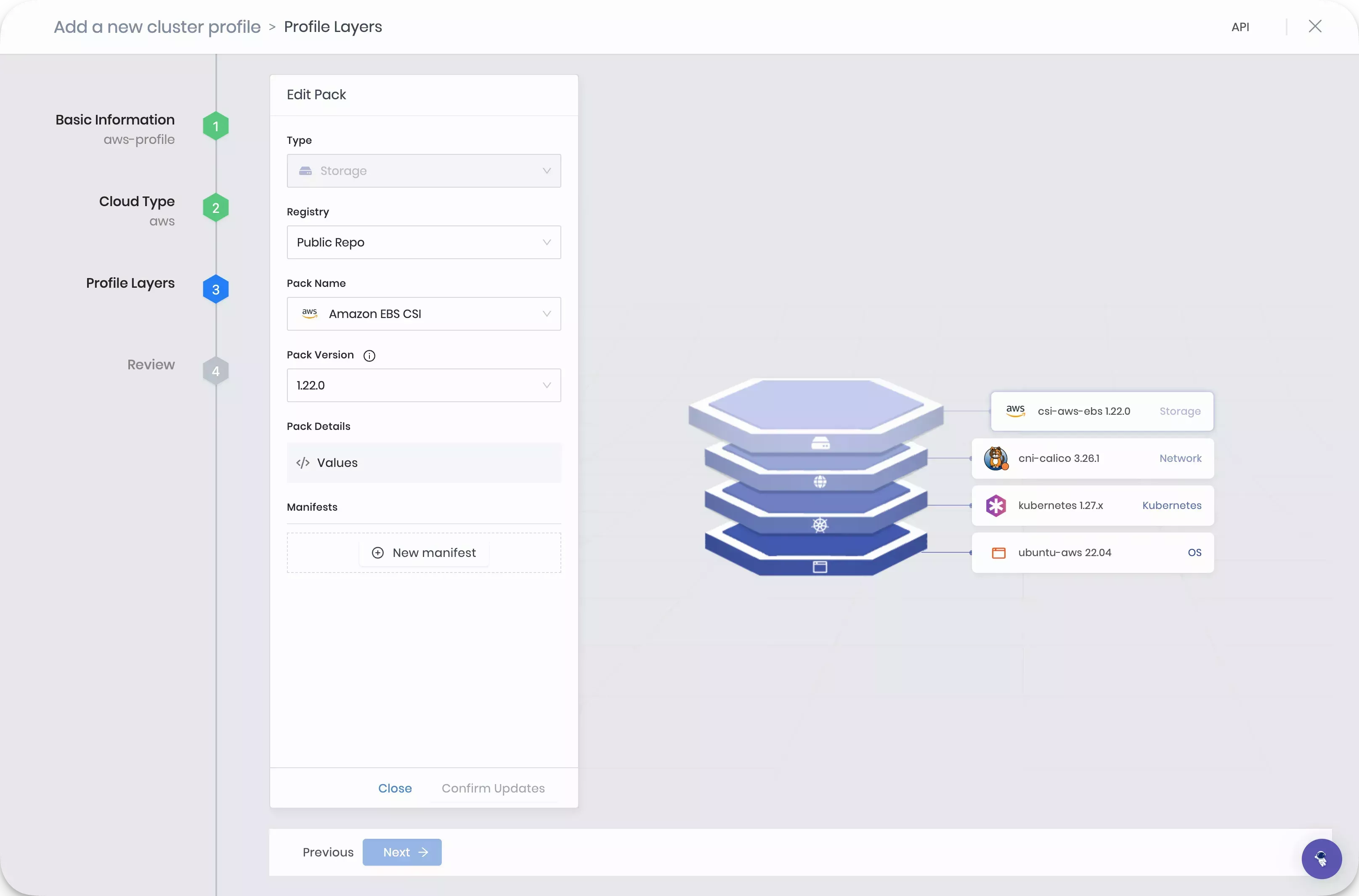 A view of the cluster profile stack